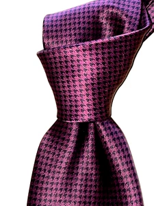 $295 NWOT BRIONI Plum w/black puppytooth men's 3.6" satin silk handmade neck tie - Picture 1 of 6