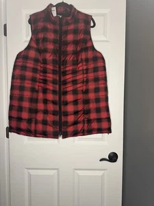 J Jill Down 2x Down Puffer Vest Black And Red Buffalo Check Nwt 169 - Picture 1 of 2