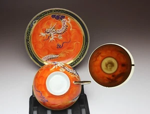 Koralle Dragonware Moriage Porzellan Lithophon Geisha Teetasse & Untertasse Japan Neu - Bild 1 von 10