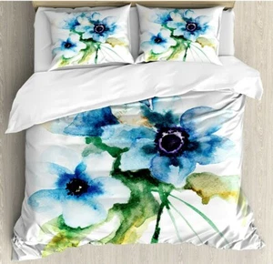 Ambesonne QUEEN Watercolor Flower 3 PC Duvet Cover Set 💥SHIPS FREE - Picture 1 of 2