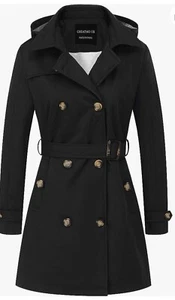 CREATMO US Women's Trench Coat Double-Breasted Lapel Overcoat Belted Slim Coat M - Picture 1 of 4