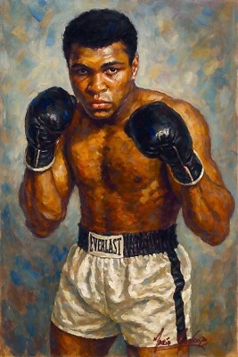 Mario Mendoza Oil Painting Print Canvas Mohamed Ali Boxing Champion Sport Fight - Image 1 of 4