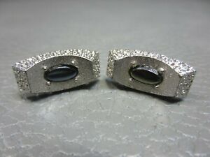 Vintage Textured Prong Set Hematite White Gold Plated Cuff Links 