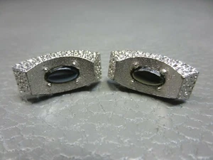 Vintage Textured Prong Set Hematite White Gold Plated Cuff Links  - Picture 1 of 3