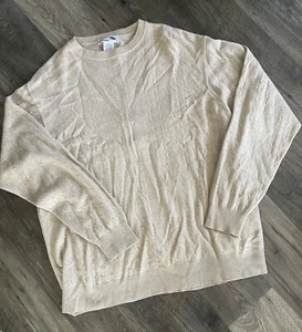 I LEVRIERI CASHMERE/SILK Beige CABLE KNIT CREW NECK SWEATER L ITALY Mens XL - Picture 1 of 4