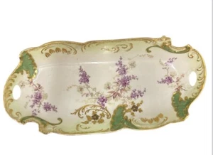 VTG LRL Limoges, France Hand Painted Floral Green Gold Raised Embossed Platter - Picture 1 of 6