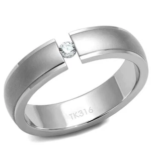 Mens ring band wedding stainless steel unisex cz 6mm thumb 2935 - Picture 1 of 4