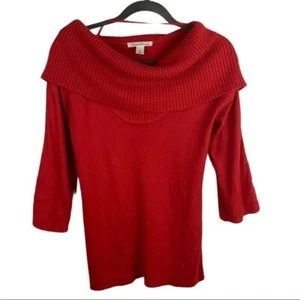 Kenneth Cole Sweater Women Red XS Wool Blend Off Shoulder New York Button Sleeve - Picture 1 of 3