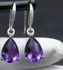 Naturale Ametista Orecchino 925 Argento Sterling Orecchino, Matrimonio Regalo - Foto 1 di 6