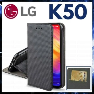 Case IN Wallet Book for LG K50/Q60 Cover Black Leather Flip Magnetic - Picture 1 of 26