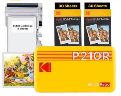 KODAK Mini 2 Retro 4PASS Mobile Photo Printer 5.3 x 8.6 cm Pack of 68 Sheets. - Image 1 of 4