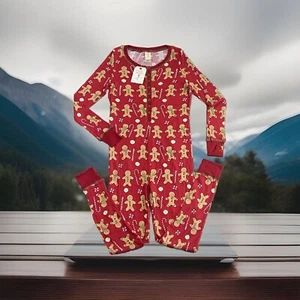 MUNKI MUNKI Union Suit One Piece Pajamas Christmas Gift Gingerbread Candy L NWT - Picture 1 of 15