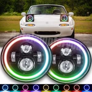 Pair For 1990-1997 Mazda Miata MX5 MX-5 Round RGB LED Halo Headlights DRL Lights - Picture 1 of 12