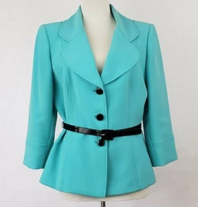 Giacca Tahari ASL con tacca-bavero e bottoni davanti blu acqua donna taglia 8 - Foto 1 di 12