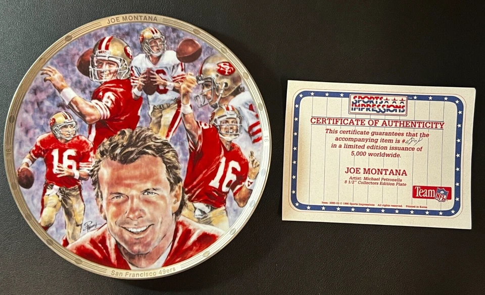 Sports Impressions Ltd. 1990 placa Joe Montana con certificado de autenticidad edición platino SF 49ers NFL! Foto 1 de 4