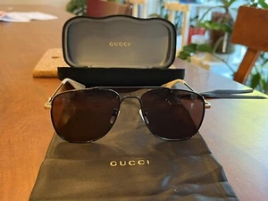 GUCCI GG0514S 002 Pilotensonnenbrille schwarz glänzend goldbraun 57 mm - Bild 1 von 7