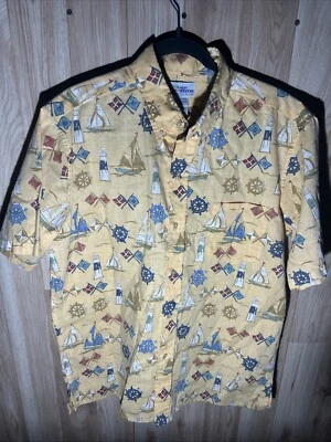 Camisa Hawaiana Vintage Reyn Spooner Para Hombre Grande Amarilla Náutica Estampado Marinero Foto 1 de 4