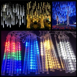 192 LED 8 Tubes Lights Meteor Shower Rain Tree String Light Garden Party Outdoor - Picture 1 of 18