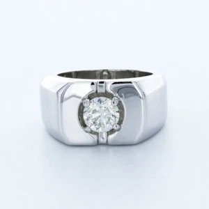 Anillo clásico de platino certificado diamante extraído tierra corte redondo H SI1 1,02 quilates para hombre - Imagen 1 de 10