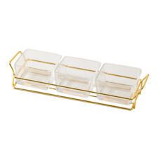 Veggie Tray Glass Bowls with Gold Rack - 3 Compartments Serving Set