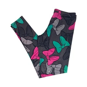 Disney Girls Minnie Mouse Leggings Girls Size L Multicolor Bows Print - Picture 1 of 6