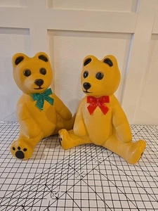 2 Vtg 1988 Union Products Brown Teddy Bears w Bows Christmas Decor Blow Molds  - Picture 1 of 11