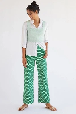 Pantalones Anthropologie Maeve Para Mujer Colette Recortados Verde Lunares Pierna Ancha Talla 10 Foto 1 de 4