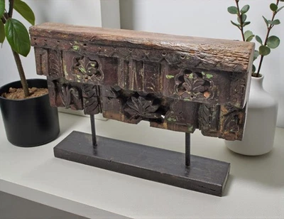 Ancien en Bois Floral Sculpture Panneau Plaque Original Old Hand - Photo 1/4