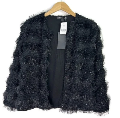 Gibsonlook Eyelash Fringe Jacket Black Metallic Open Women’s Small Dressy Party - Image 1 of 4
