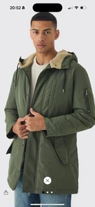 Boohoo Man Oversized Parka With Borg Lined Hood In Khaki khaki-XL New Rrp £65 - Picture 1 of 24