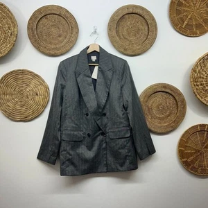 NUEVO A New Day Chaqueta Blazer Gris Rayas Cuello Cuello Pequeña Profesional - Imagen 1 de 5