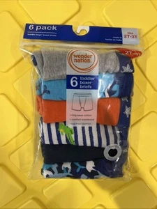 New Wonder Nation Toddler Boys 6 PACK Cotton Briefs Size 2T-3T Cars Stripes - Picture 1 of 2