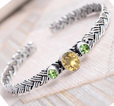 Citrin-Topas, Peridot-Schliff-Edelstein-Armband, 925er-Sterlingsilber,... - Bild 1 von 4