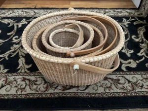 Vintage Oval Nantucket Baskets Nested Set of 4 Nautical Home Decor  - Picture 1 of 7