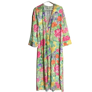 De Colección Mary Mcfadden Bata Mujer S Floral Satén Abstracto Volantes Kimono Psicodélico - Imagen 1 de 13