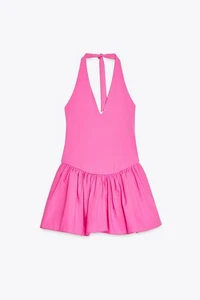 Zara Women's Fuchsia Pink Halter Mini Dress Size Small NWT - Picture 1 of 2