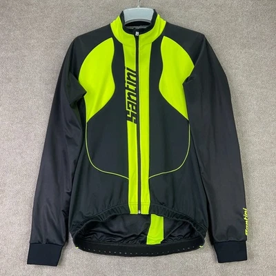 Jaqueta térmica de ciclismo Santini SMS masculina XL preta amarela neon manga longa Itália - Imagem 1 de 4
