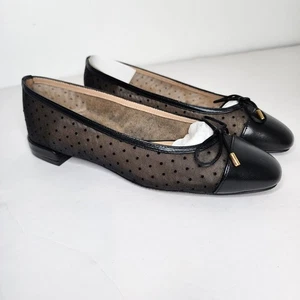 Stuart Weitzman Women's Black Leather and Mesh Bow Flat Ballet Shoes Size 5.5 - Picture 1 of 7
