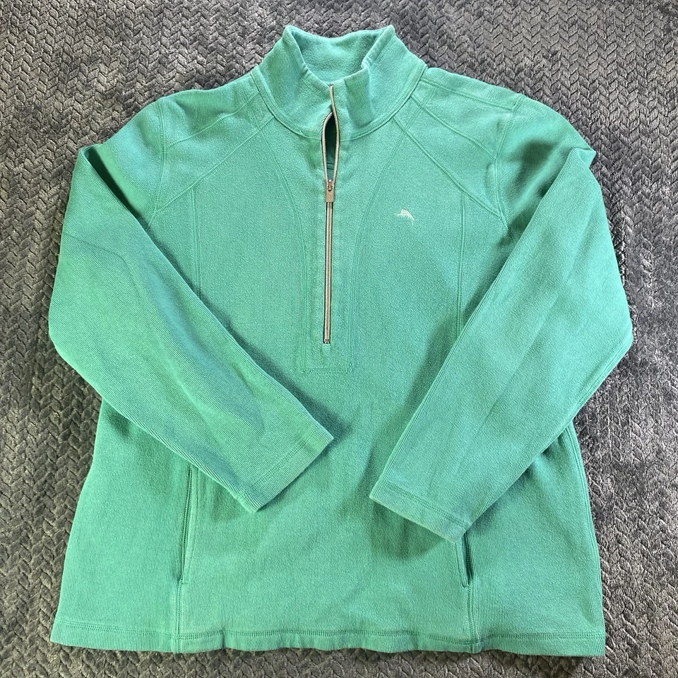 Tommy Bahama Suéter Mujer XL Verde 1/2 Cremallera Manga Larga Bolsillos Foto 1 de 4
