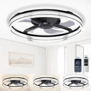 20" Modern Fan Lights Flush Mount LED Ceiling Light kit With Remote APP Control - Picture 1 of 7