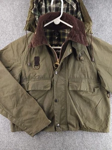 Barbour A130 SPEY Wax Jacket Green Small Flannel Lined Corduroy Collar Hooded - Picture 1 of 23