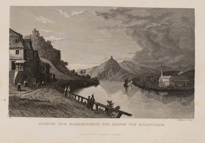 C. FROMMEL (1789-1863), Insel Nonnenwerth mit Kloster und Rolandseck, Sst. - Bild 1 von 4