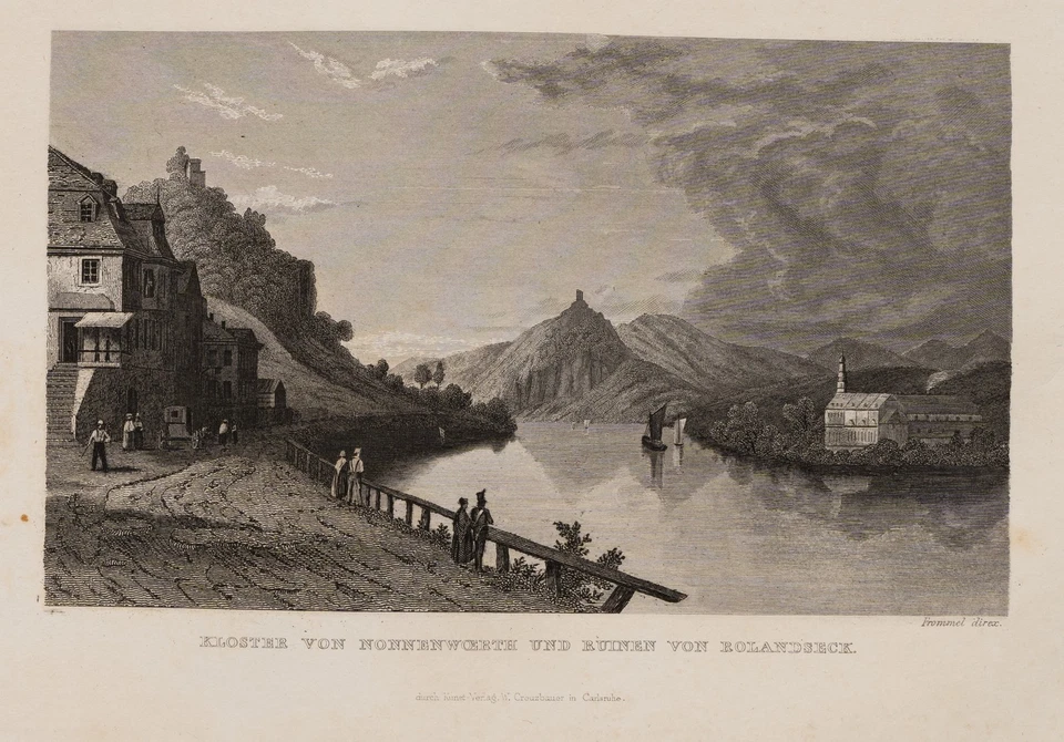C. FROMMEL (1789-1863), Insel Nonnenwerth mit Kloster und Rolandseck, Sst. - Bild 1 von 4