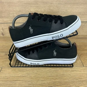 Polo Ralph Lauren Zapatos Unisex Talla UK 6 Cantor Negro Gris Lona Entrenadores - Imagen 1 de 11