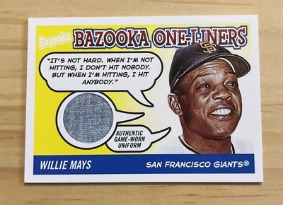 Willie Mays 2004 TOPPS BAZZOKA ONE-LINERS GAME-WORN UNIFORM Card #BOLWM - Image 1 of 2