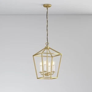 4 Light Gold Chandelier Light Fixture Lantern Pendant Light Geometric Chandel... - Picture 1 of 4