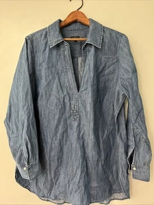 Talbots Top Damen Denim Tunika blau Shirt Baumwolle Knopfleiste hinten V-Ausschnitt 1x Western - Bild 1 von 4