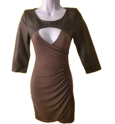 Guess Dress Womens XXS Burnt Olive Green with Faux leather 3/4 Sleeve NWOT Aiden - Image 1 of 4