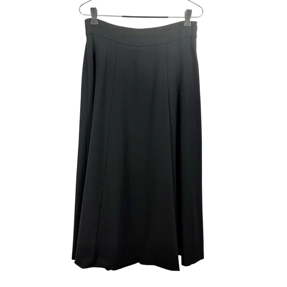 MAX MARA Black Wool SKIRT 10 Midi Double Slit A-Line Italy Minimalist Lagenlook - Image 1 of 4