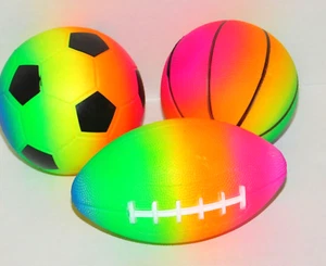 Preschool Basketball Football Soccer Ball THREE Air Filled Rainbow Balls - Picture 1 of 6
